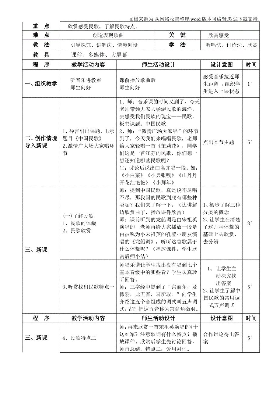 中国民歌音乐教案__第2页