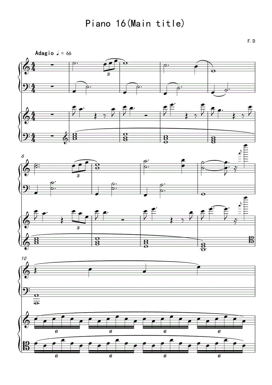 Piano 16钢琴谱钢琴简谱 数字谱 钢琴双手简谱_第1页