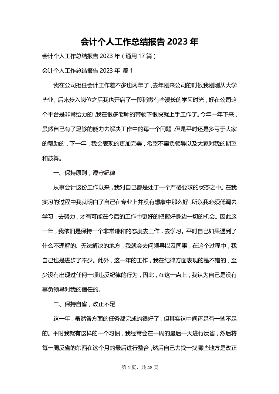 会计个人工作总结报告2023年_第1页