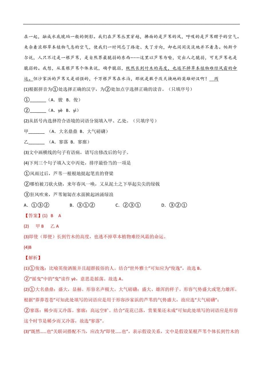 中考语文二轮复习专题01 基础知识综合（教师版）_第5页