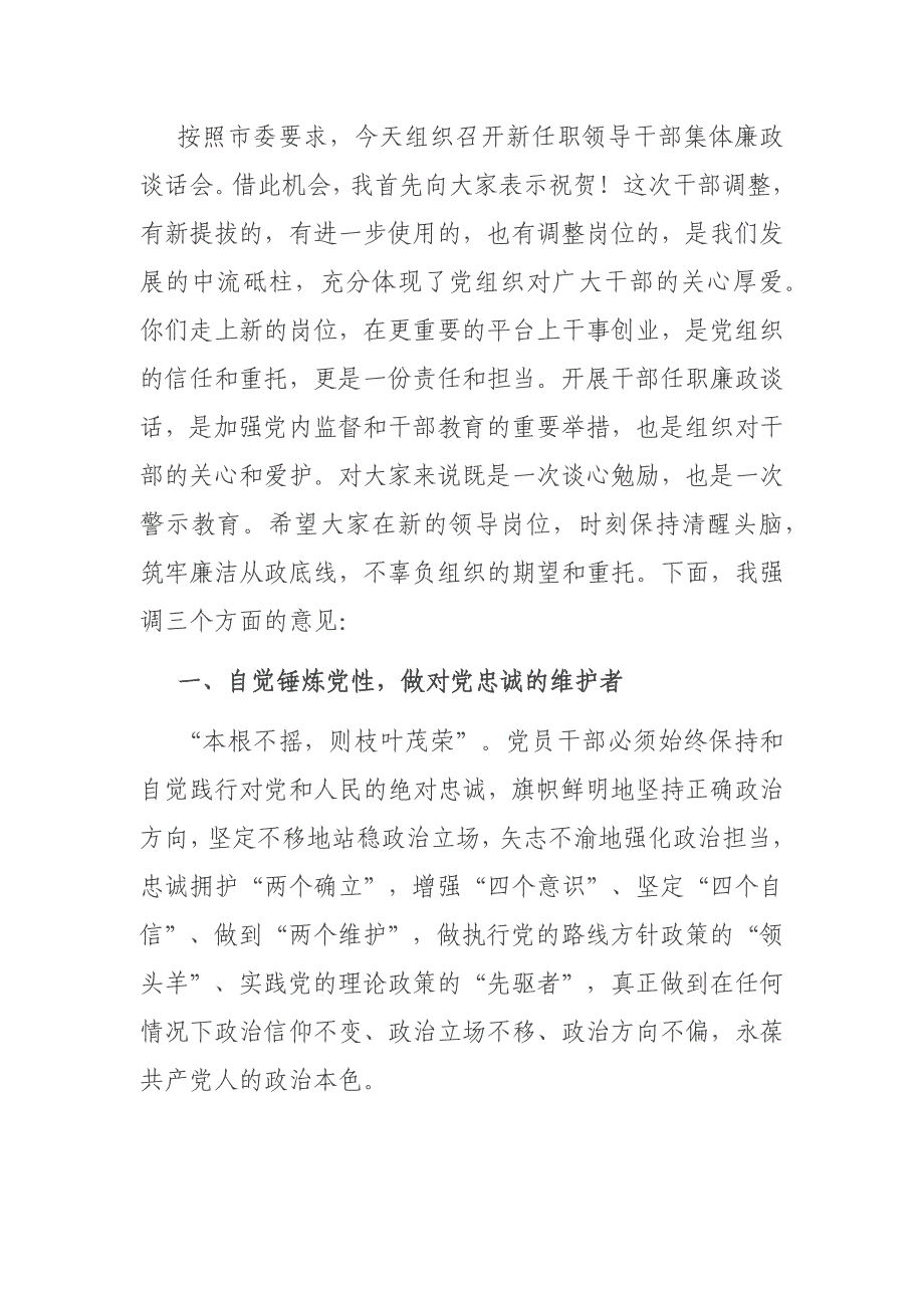 在2023年新任领导干部任前集体谈话暨廉政谈话会上的讲话提纲材料_第1页