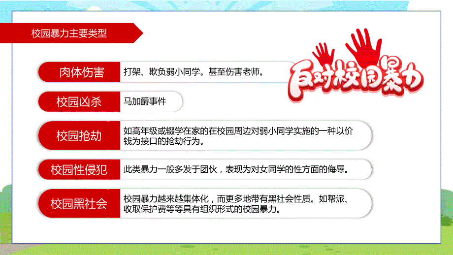 反对校园暴力校园卡通风中小学生反对校园暴力主题班会教育专题（ppt）_第4页