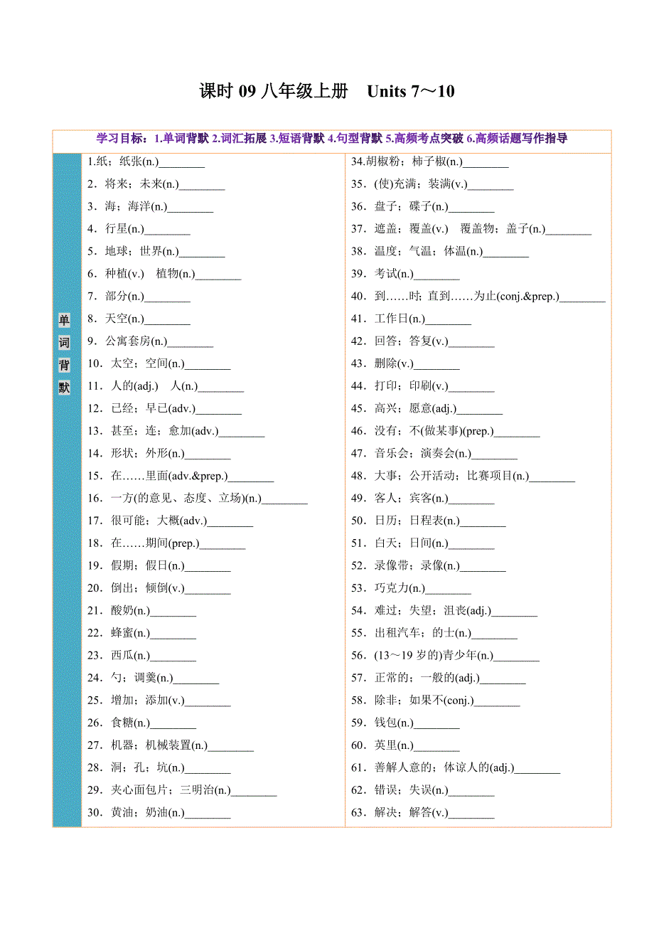 课时09八年级上册　Units 7～10-2023中考英语四轮总复习（人教新目标版）（学生版）-中考英语备考资料重点汇总知识点归纳_第1页