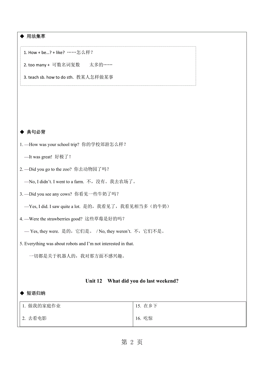 人教版英语七下Unit11 12复习学案（无答案）_第2页