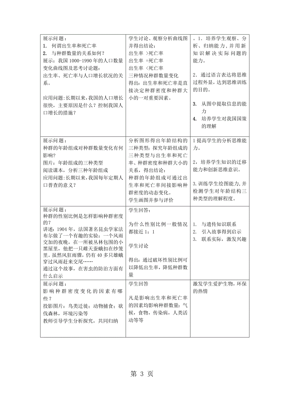 人教版高中生物必修三第四章第2节《种群数量的变化》教案_第3页