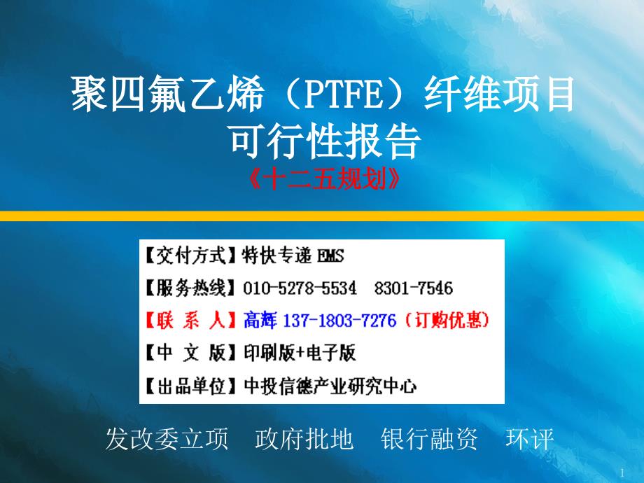 iA聚四氟乙烯PTFE纤维项目可行性研究报告_第1页