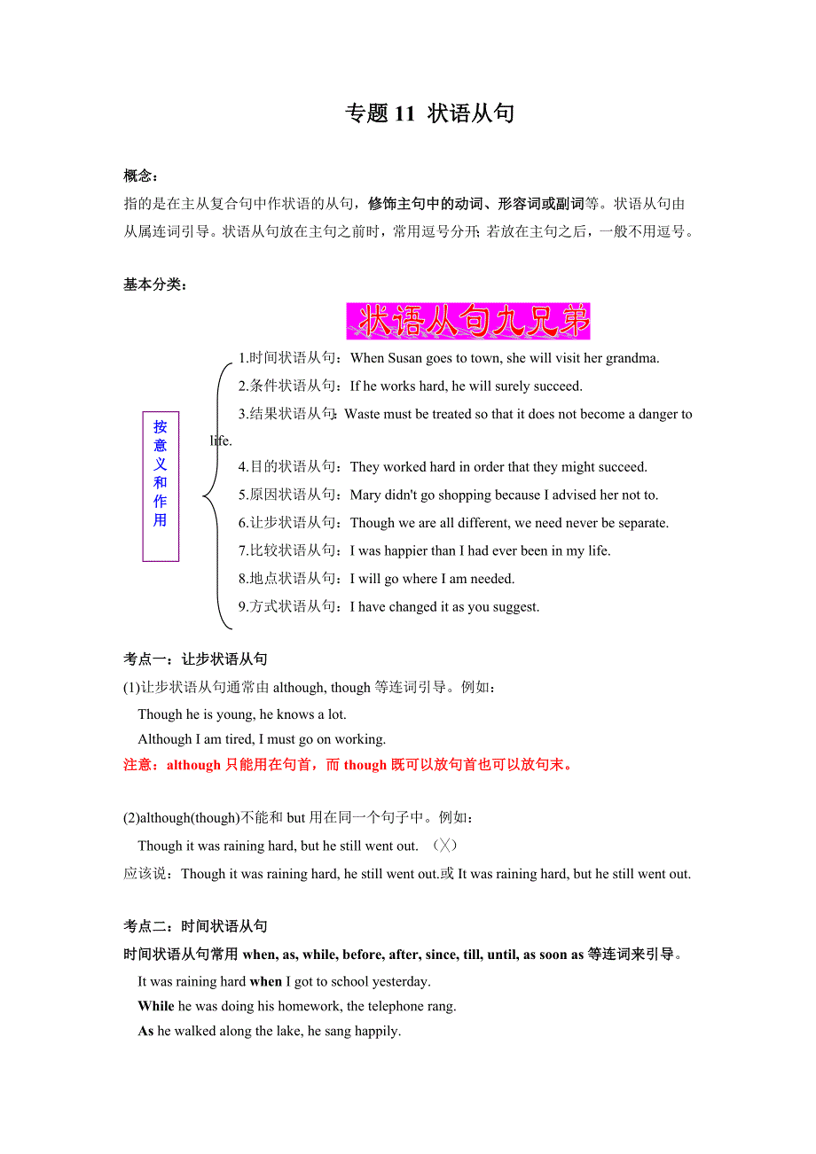 专题11 状语从句-初中英语重要语法精讲精练（江苏专用）-中考英语备考资料重点汇总知识点归纳_第1页