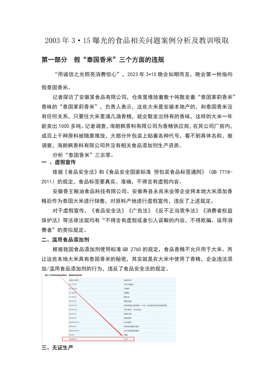 2003年3·15曝光的食品相关问题案例分析及教训吸取_第1页