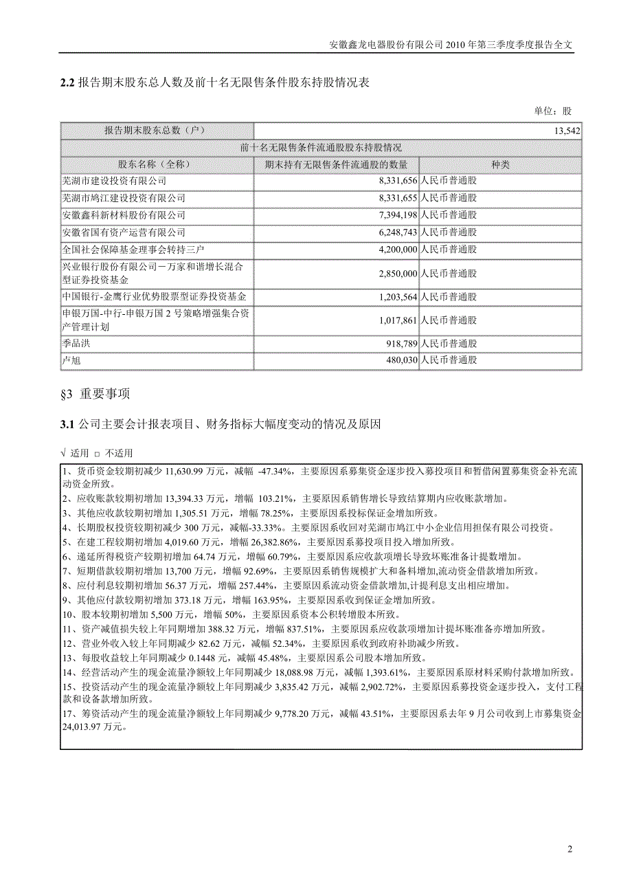 鑫龙电器：第三季度报告全文_第2页