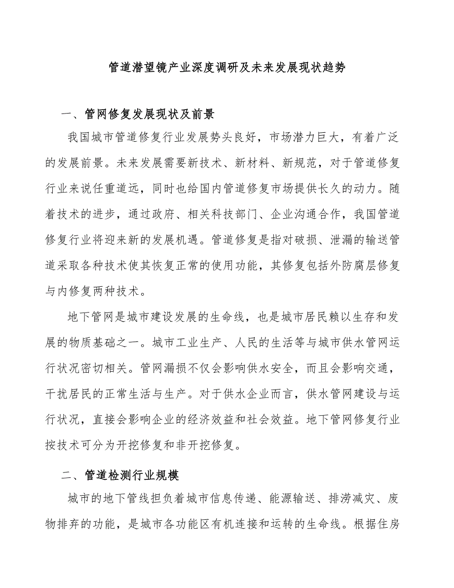 管道潜望镜产业深度调研及未来发展现状趋势_第1页