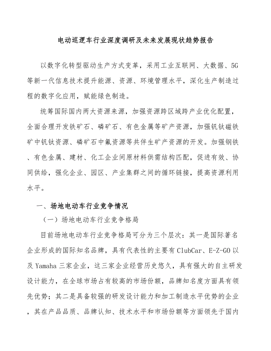 电动巡逻车行业深度调研及未来发展现状趋势报告_第1页