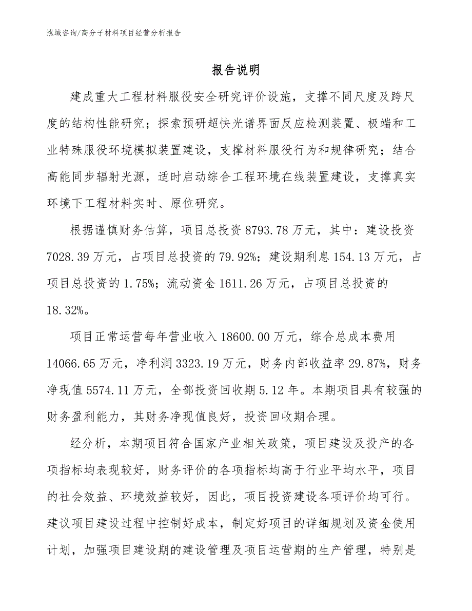 高分子材料项目经营分析报告【参考模板】_第1页