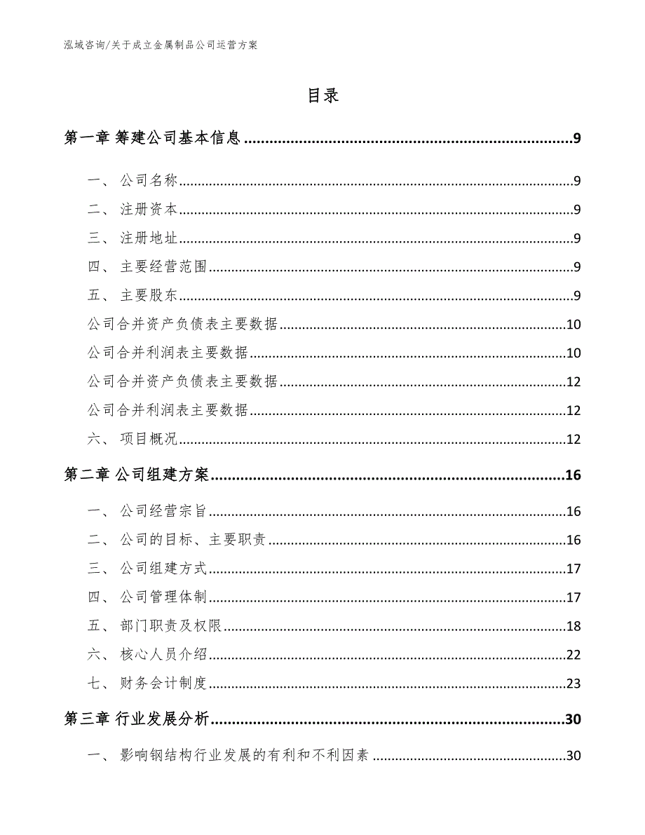 关于成立金属制品公司运营方案_第2页