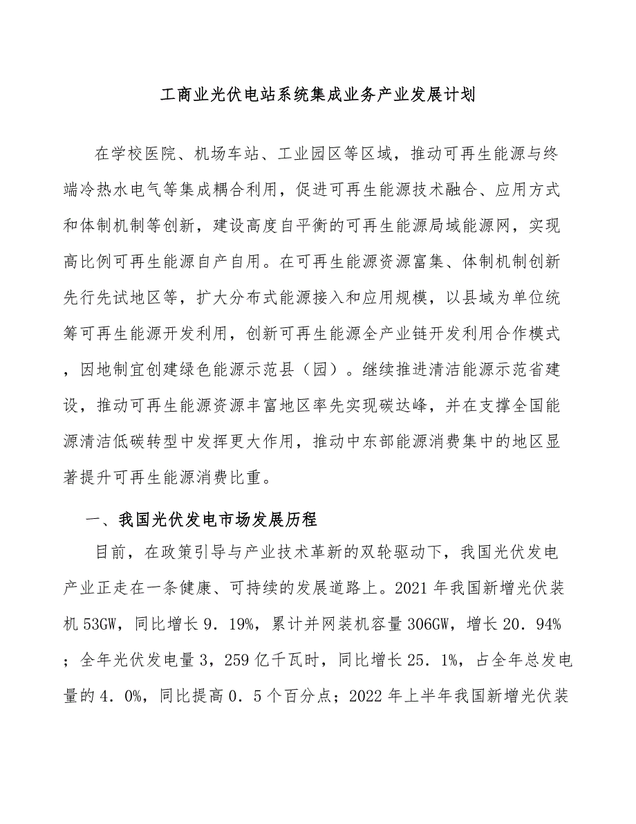 工商业光伏电站系统集成业务产业发展计划_第1页