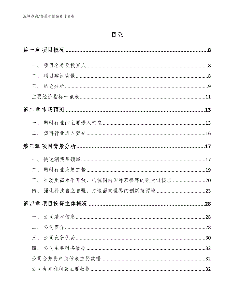 杯盖项目融资计划书（模板参考）_第3页