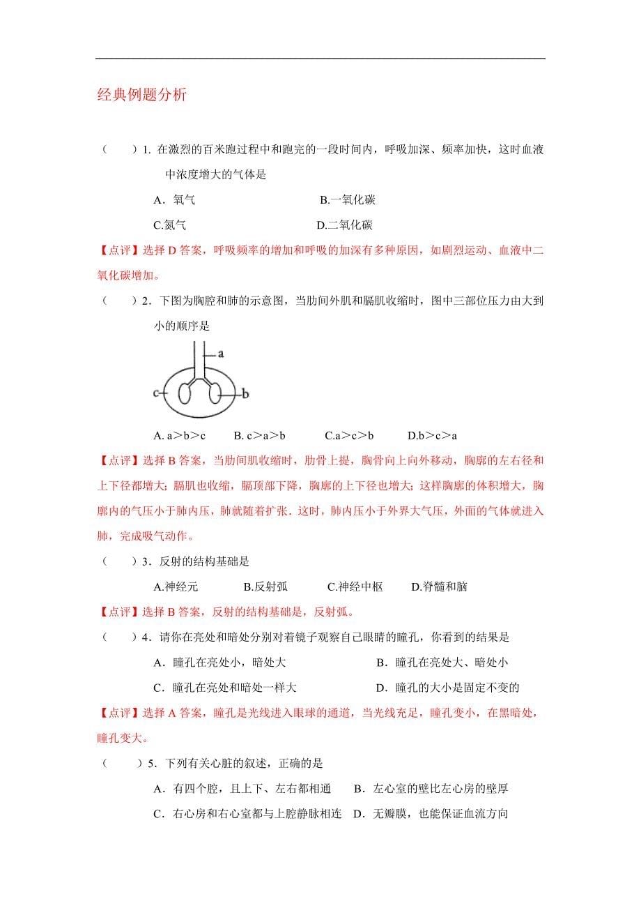 初中生物中考复习 专题04 人体的呼吸、人体的物质循环-【口袋书】2020年中考生物必背知识手册（人教版）_第5页