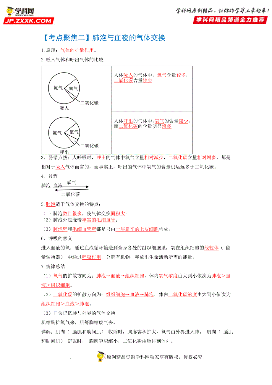 初中生物中考复习 考点03++人体的呼吸-【考点聚焦】2022年中考生物知识手册速查（人教版）_第3页