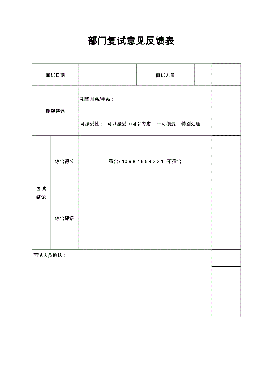 部门复试意见反馈表word模板_第1页