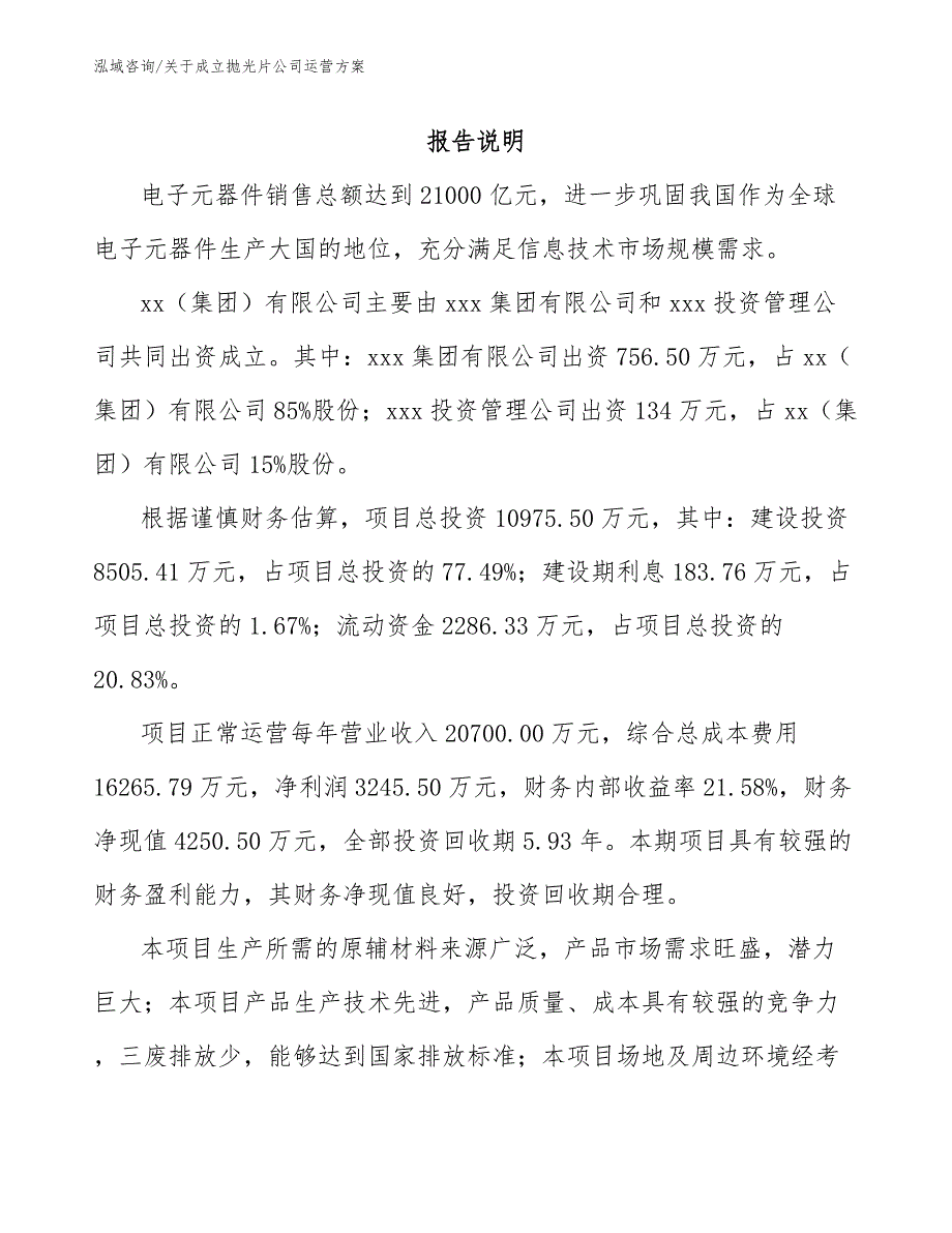 关于成立抛光片公司运营方案模板_第2页