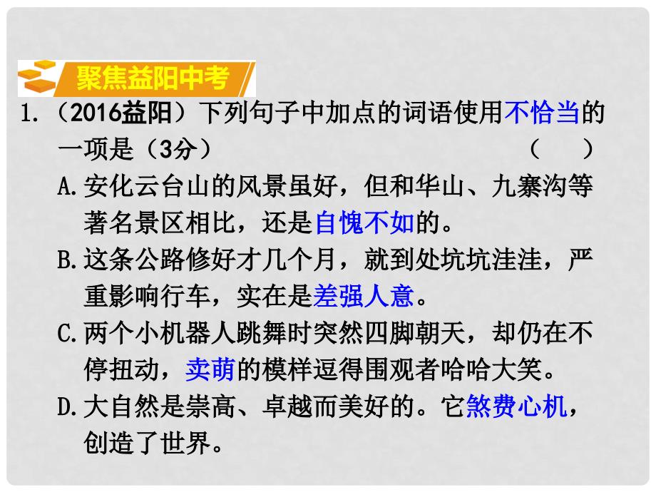 湖南省益阳市中考语文 第一部分 积累与运用 专题二 词语理解与运用课件 北师大版_第2页