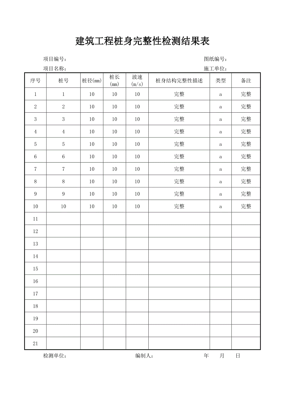 建筑工程桩身完整性检测结果表_第1页