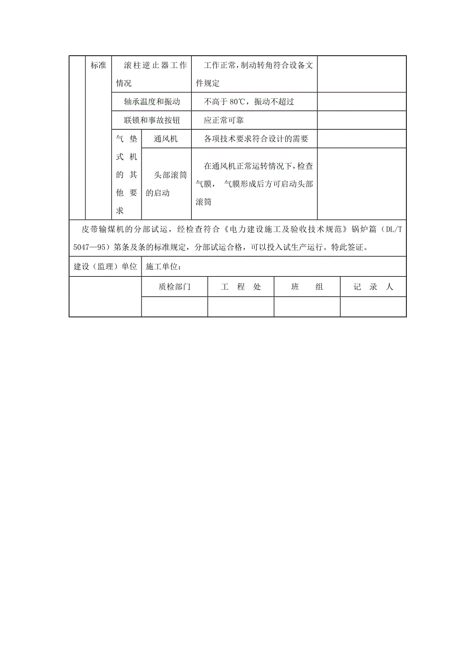 工程施工皮带输煤机分部试运签证_第2页