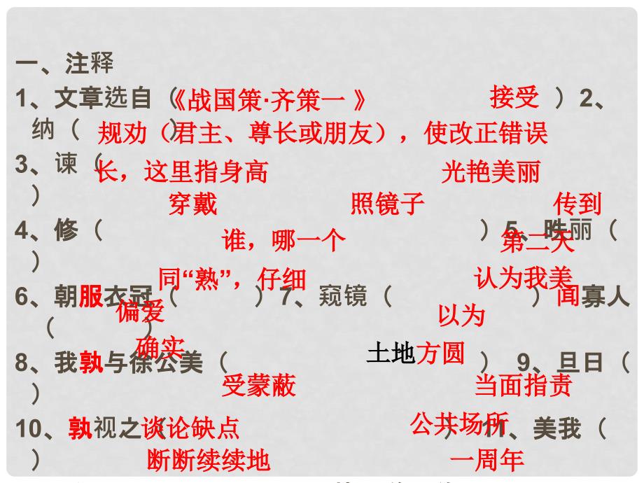 河北省滦南县青坨营镇初级中学八年级语文下册 25 邹忌讽齐王纳谏复习课件 冀教版_第2页