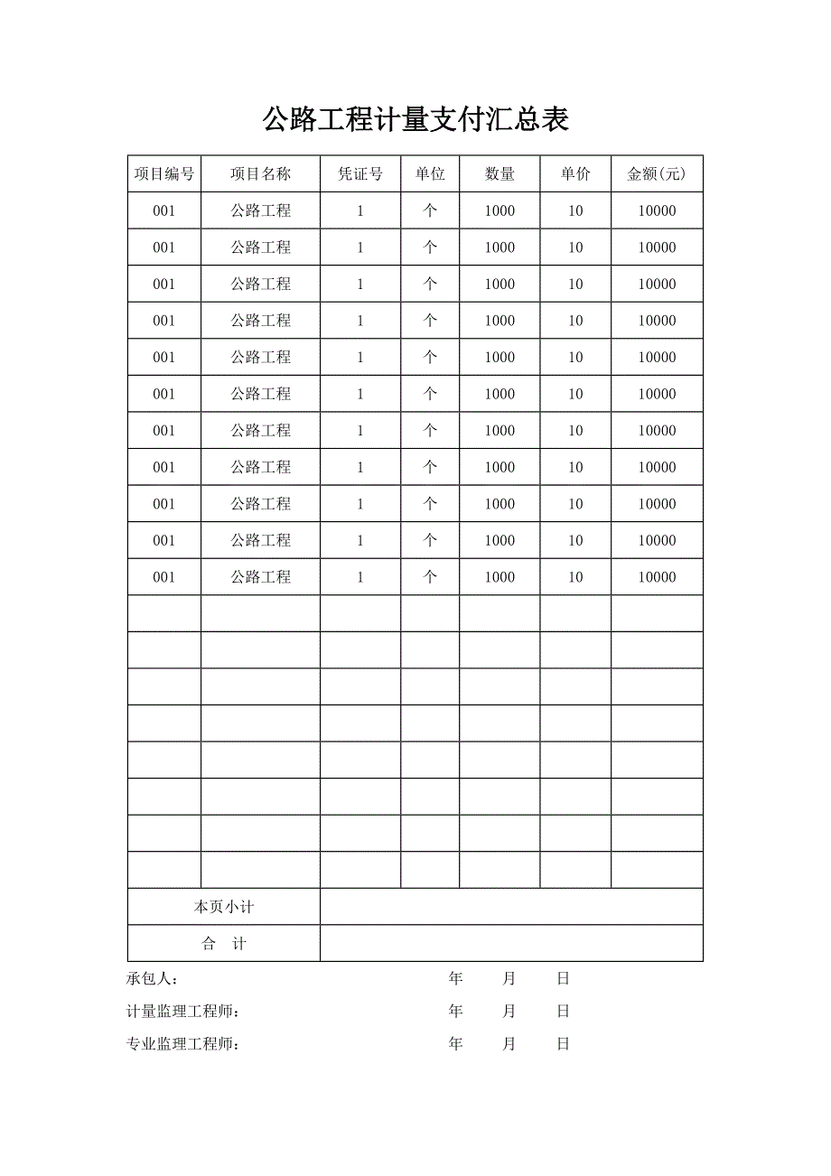 公路工程计量支付汇总表_第1页