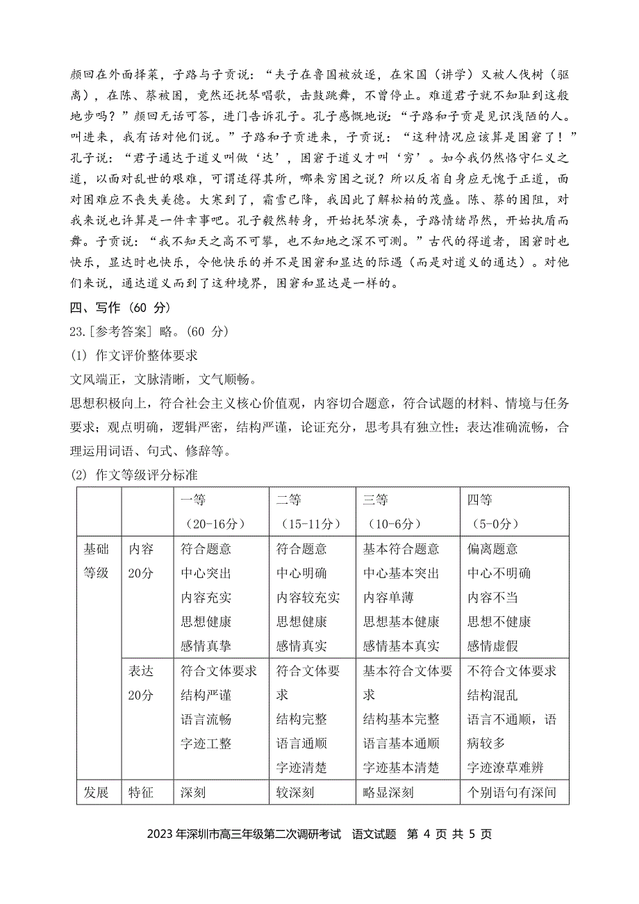 2023年深圳市高三年级第二次调研考试答案（定）_第4页