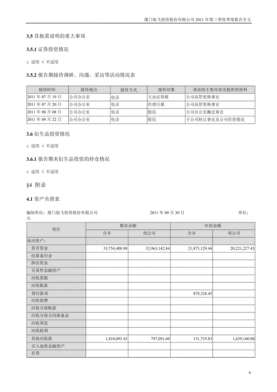 旭飞投资：第三季度报告全文_第4页