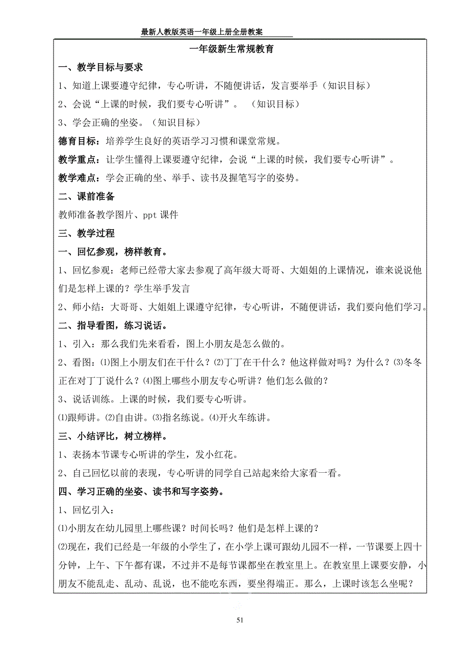 最新人教版英语一年级上册全册教案_第1页