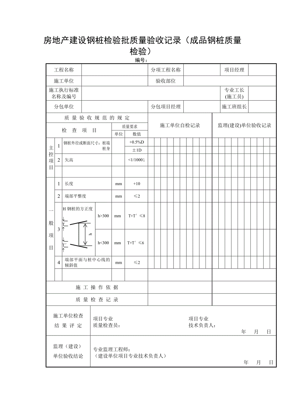 房地产建设钢桩检验批质量验收记录（成品钢桩质量检验）_第1页