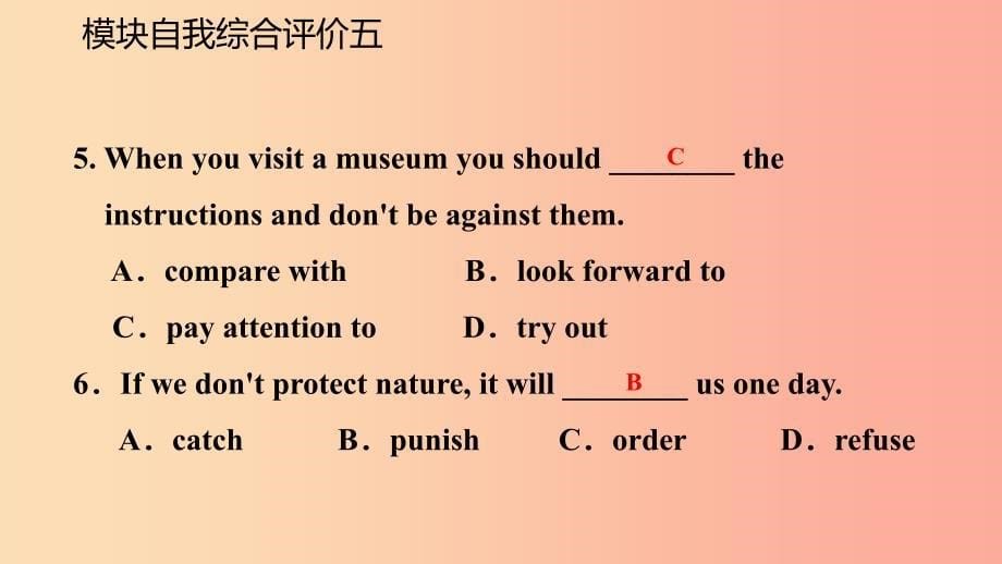 广西2019年秋九年级英语上册 Module 5 Museums自我综合评价五课件（新版）外研版.ppt_第5页