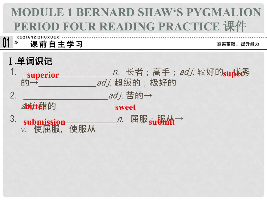 高中英语 Module 1 Bernard Shaw‘s Pygmalion Period Four Reading Practicee课件 外研版选修9_第1页