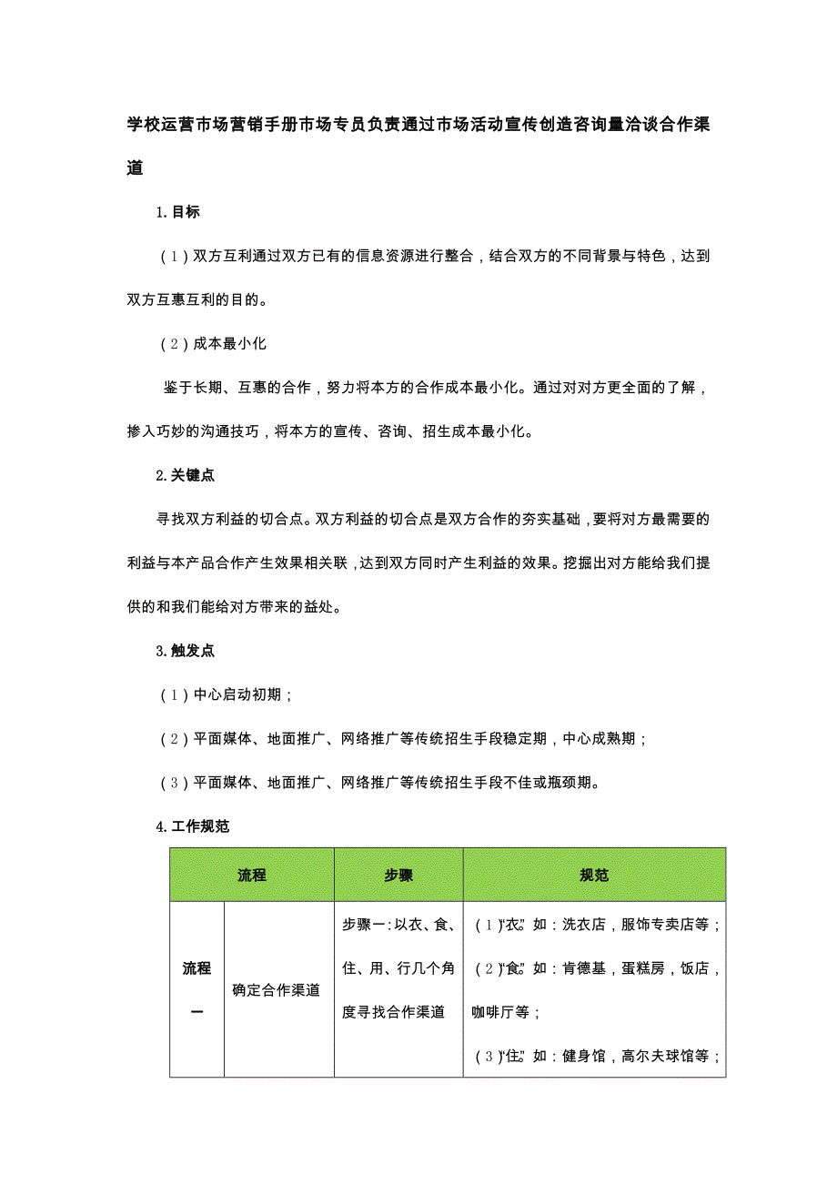 学校运营市场营销手册市场专员负责通过市场活动宣传创造咨询量洽谈合作渠道_第1页