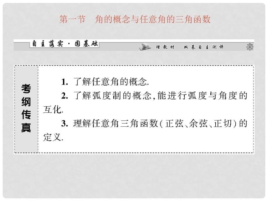 高考数学一轮复习 第三章第一节角的概念与任意角的三角函数配套课件 文_第5页