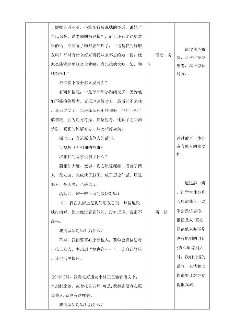 北师大版《心理健康》三年级下册 第15课《真心原谅他人》教案_第4页