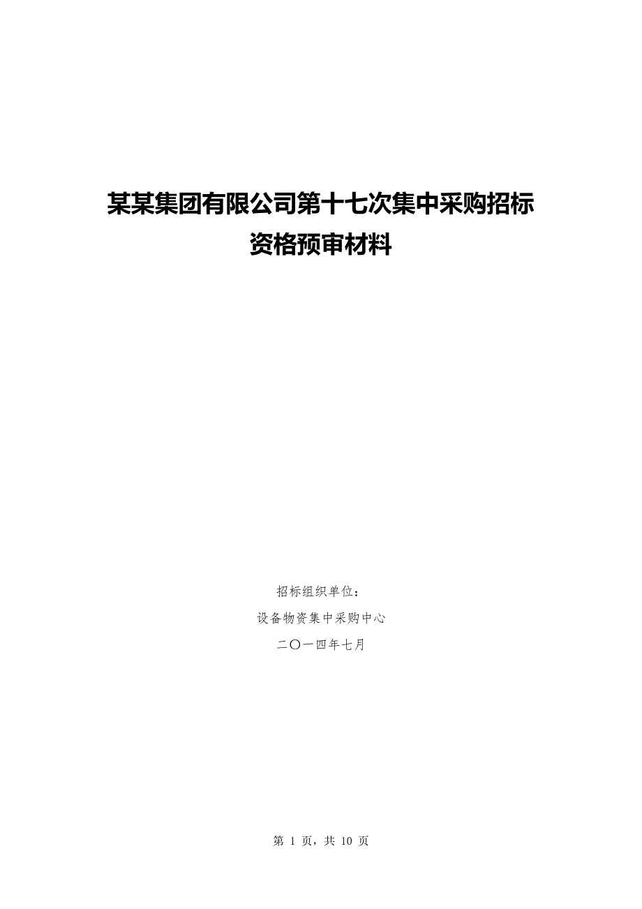 某某集团有限公司第十七次集中采购招标资格预审材料_第1页