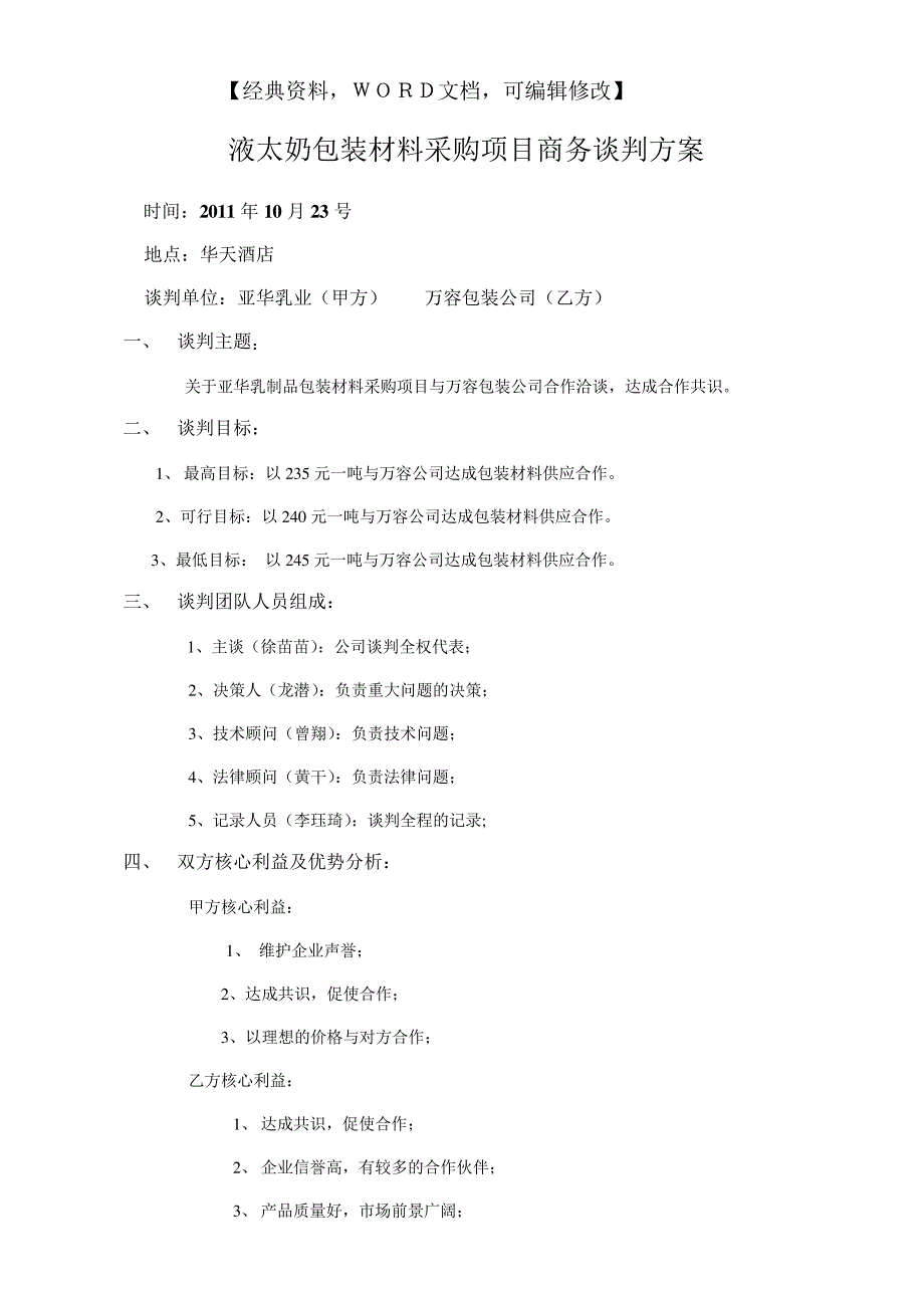 商务谈判方案范本资料【精品策划方案商业书】1656_第1页