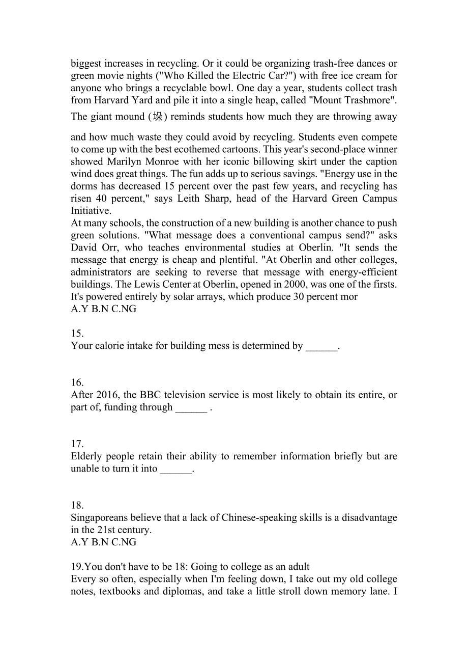 2022-2023年广东省韶关市大学英语6级大学英语六级_第5页