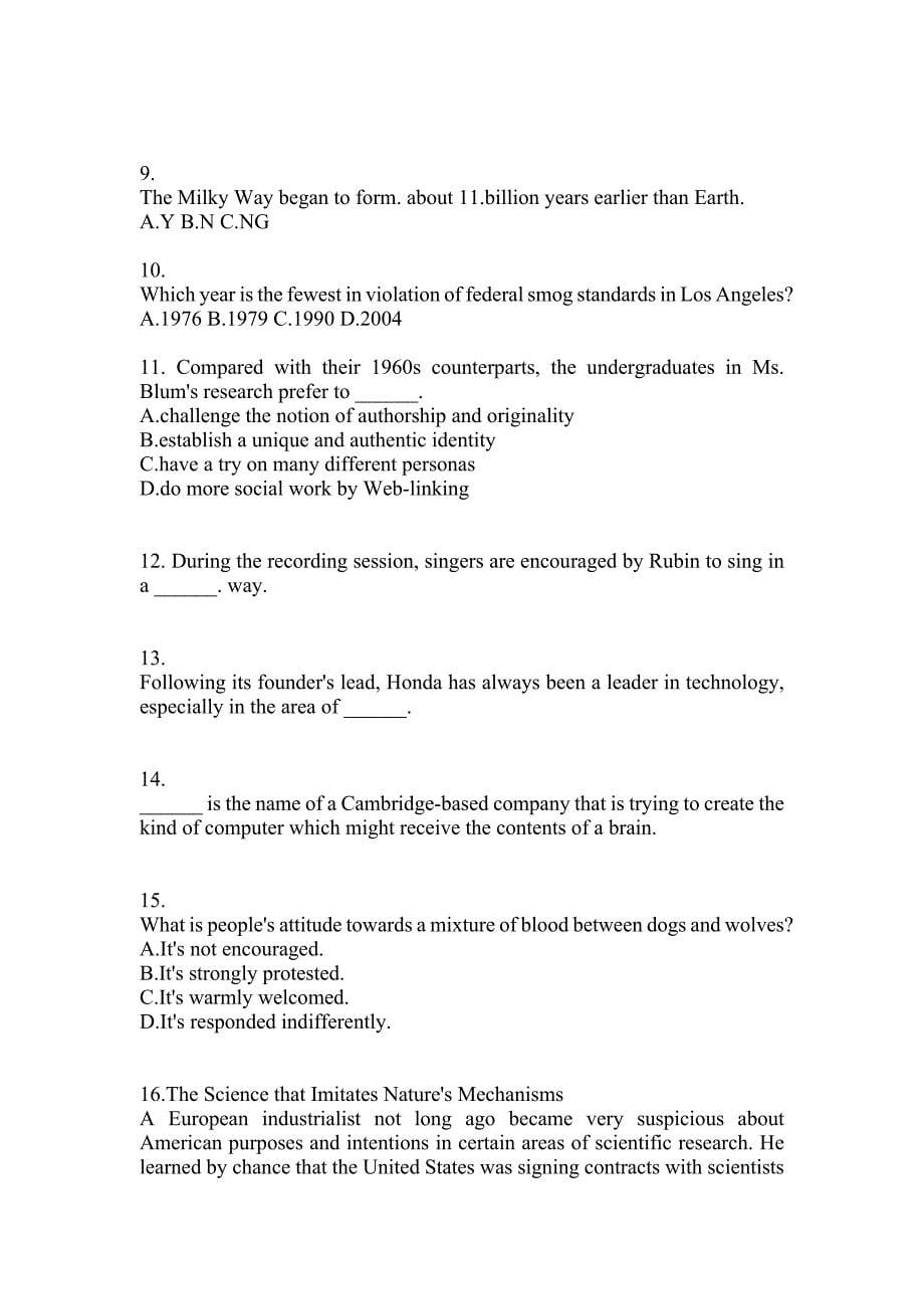 2022年辽宁省营口市大学英语6级大学英语六级模拟考试(含答案)_第5页