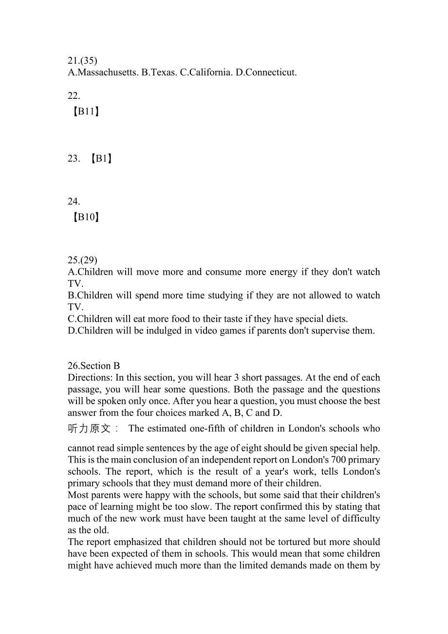 2022-2023年湖南省郴州市大学英语6级大学英语六级真题一卷(含答案)_第5页