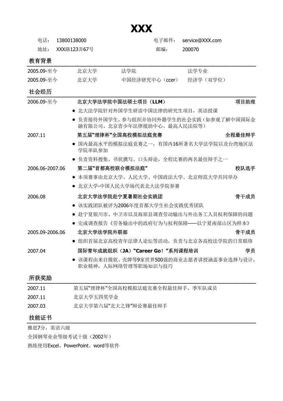 法律专业通用版简历模板 (1)_第1页