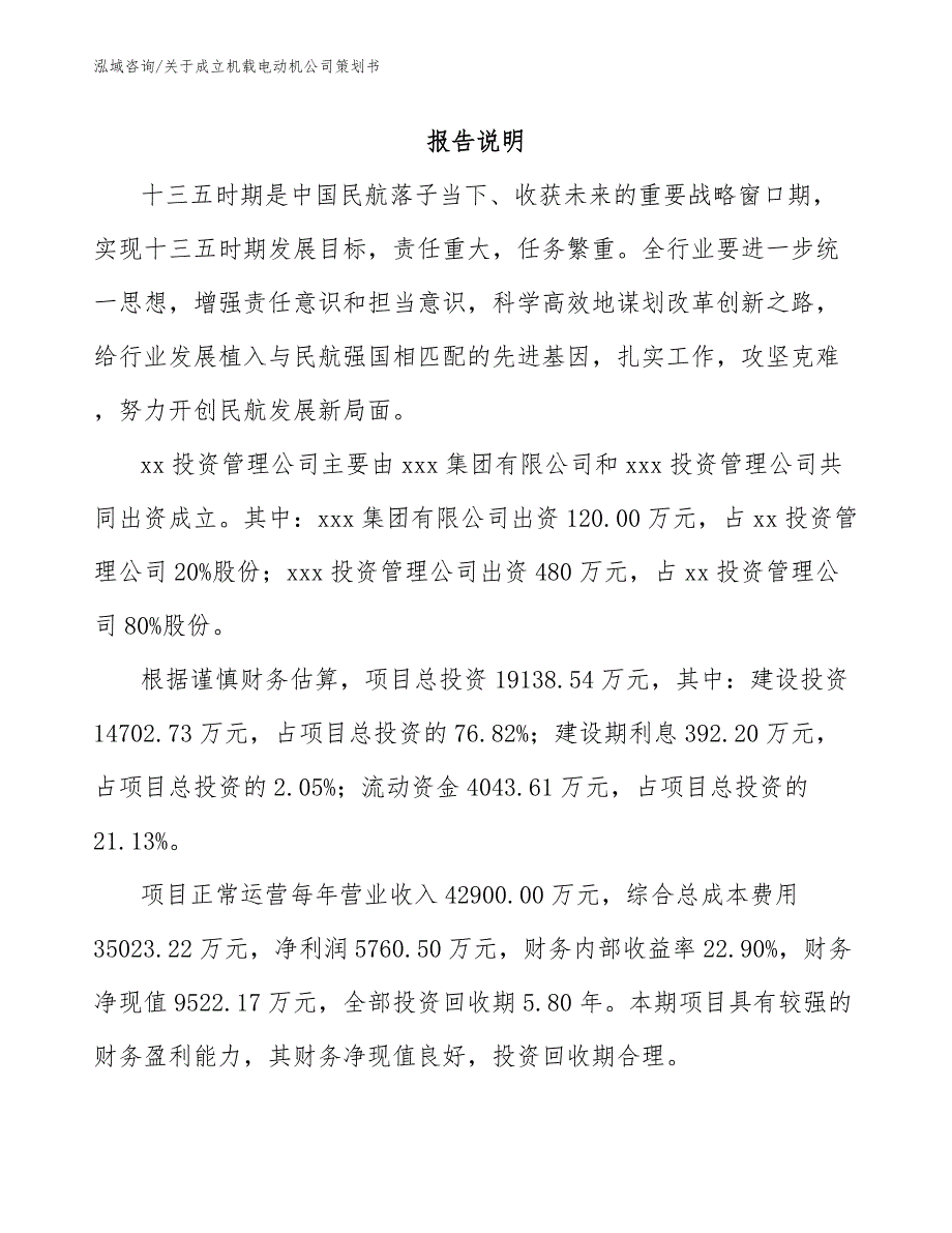 关于成立机载电动机公司策划书【参考范文】_第2页