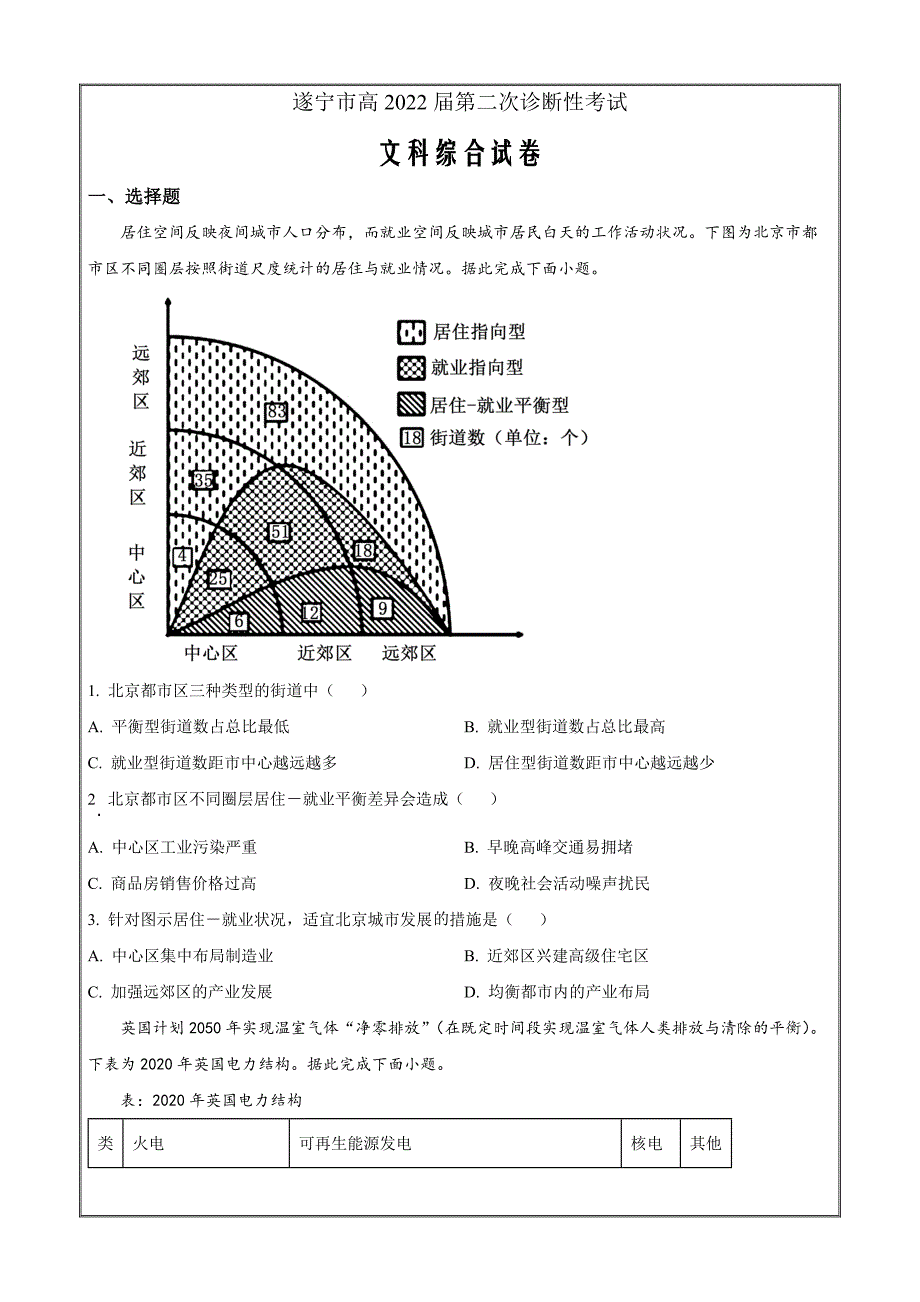 2022届四川省遂宁市高考二模文综地理试题Word版无答案_第1页