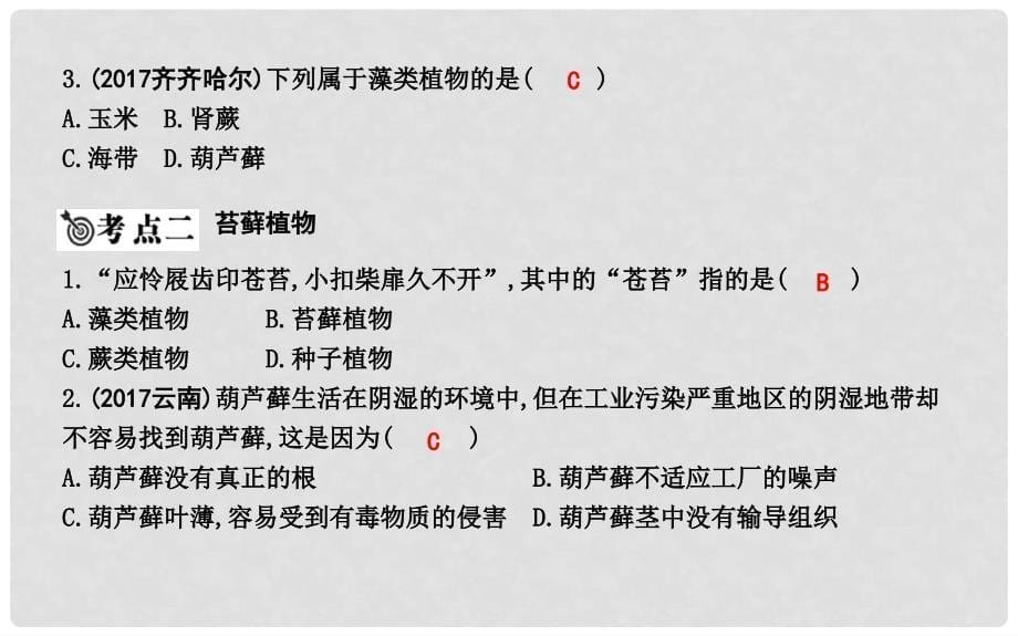 七年级生物上册 3.1.1藻类、苔藓和蕨类植物复习课件 （新版）新人教版_第5页