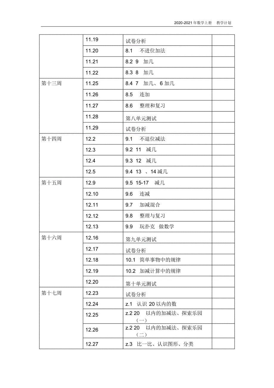 冀教版小学一年级上册数学教学计划_第5页