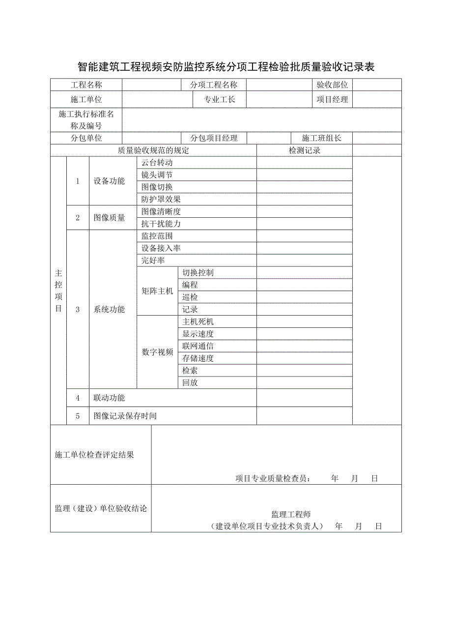 智能建筑工程视频安防监控系统分项工程检验批质量验收记录表_第1页