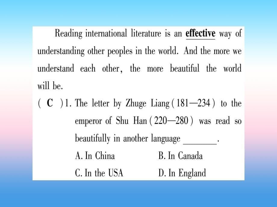 课标版中考英语准点备考专题精练十三阅读理解课件45_第5页