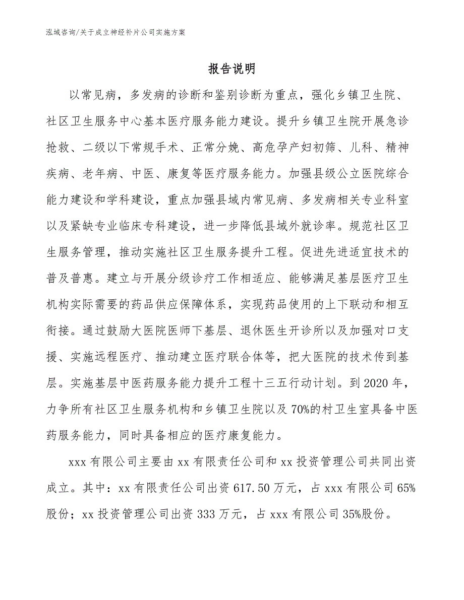 关于成立神经补片公司实施方案【模板参考】_第2页